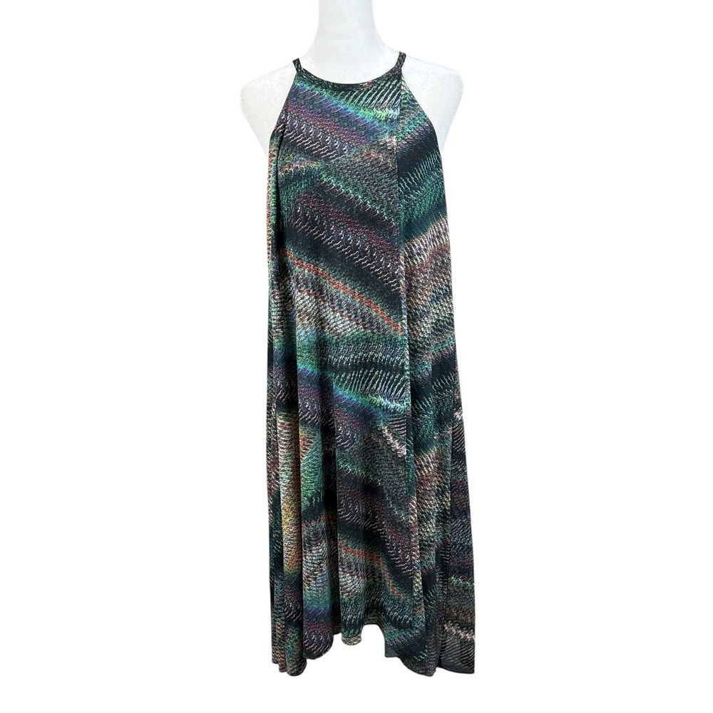 Trina Turk Womens Medium Halter Shift Dress Abstract Chevron Midi Resort Party